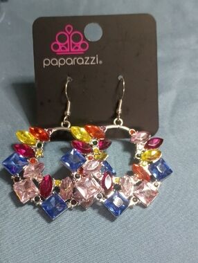 paparazzi Multicolor Crystal Hoop Earrings - Pink Blue Yellow Fuchsia